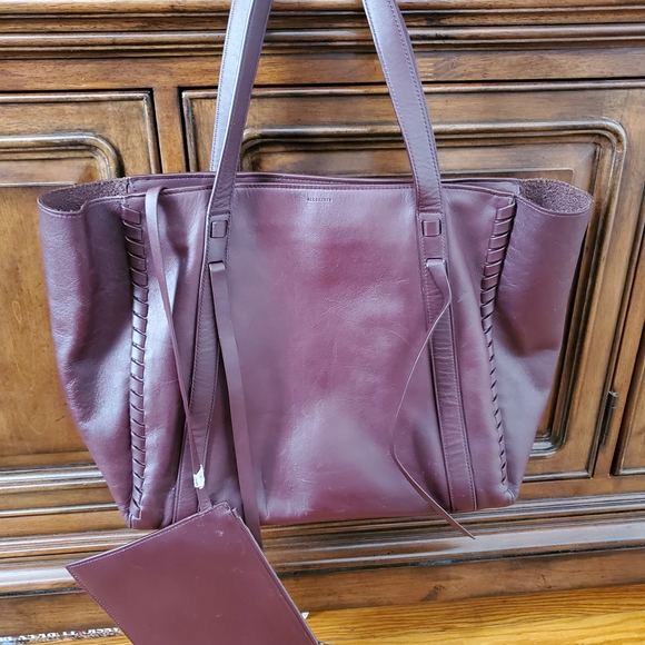 All Saints Ray Burgundy Red  Leather Tote Bag - Picture 10 of 16